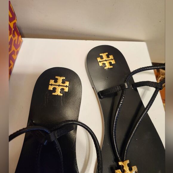 NIB Tory Burch "Capri" Black 100% Leather Lace-Up Flat Sandals Sz.6.5 Ret.$300 - Picture 8 of 11
